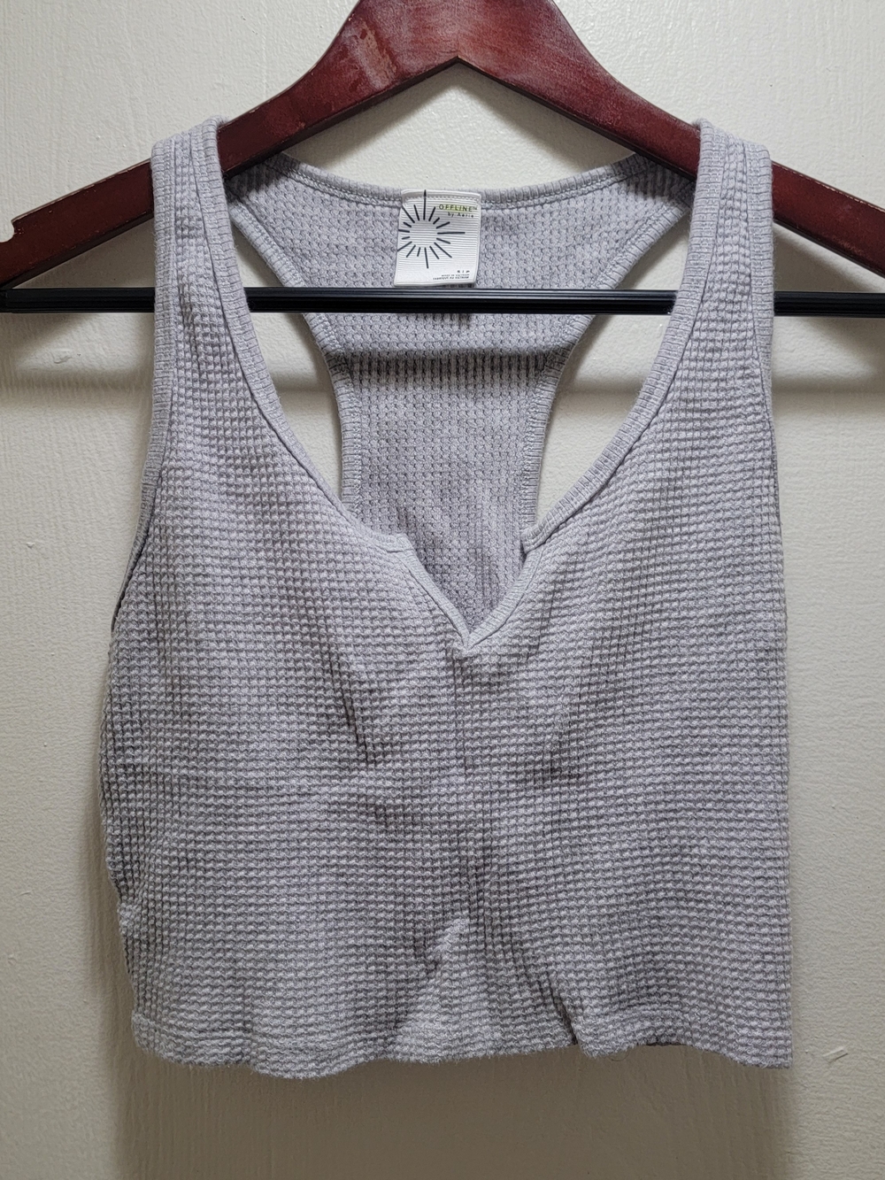 aerie Light Gray Crochet-Texture Racerback Tank